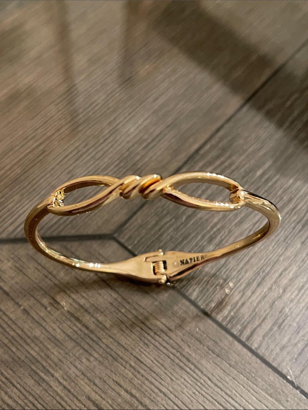 Signed NAPIER Gold-Tone Twisted Infinity Clamper Bangle Bracelet